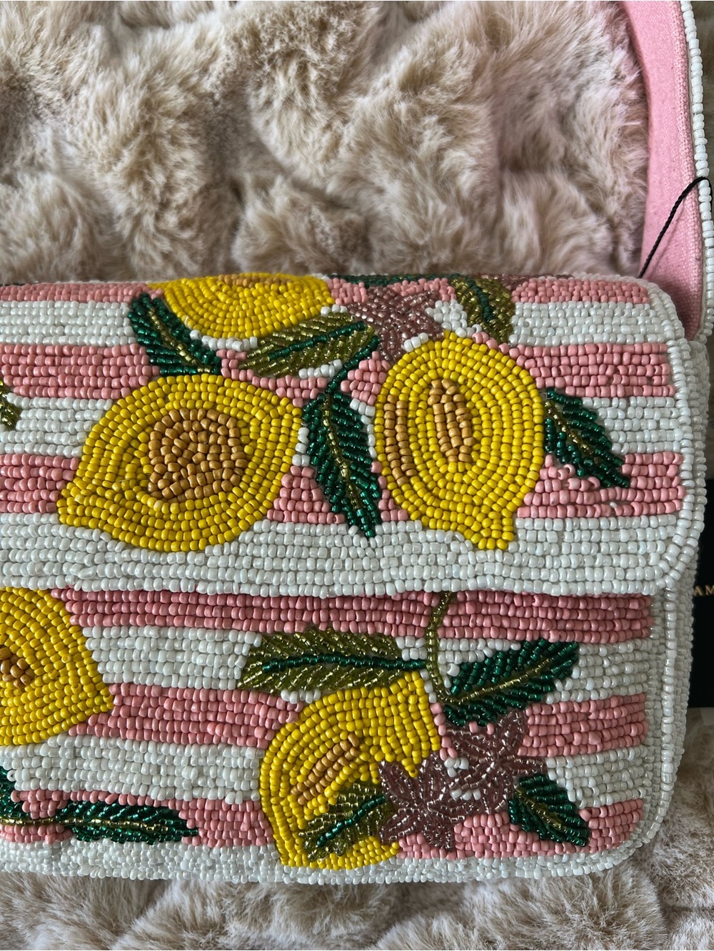 NWT America & Beyond Lemon Beaded Shoulder Bag in Pink, Yellow & White - Picture 3 of 14